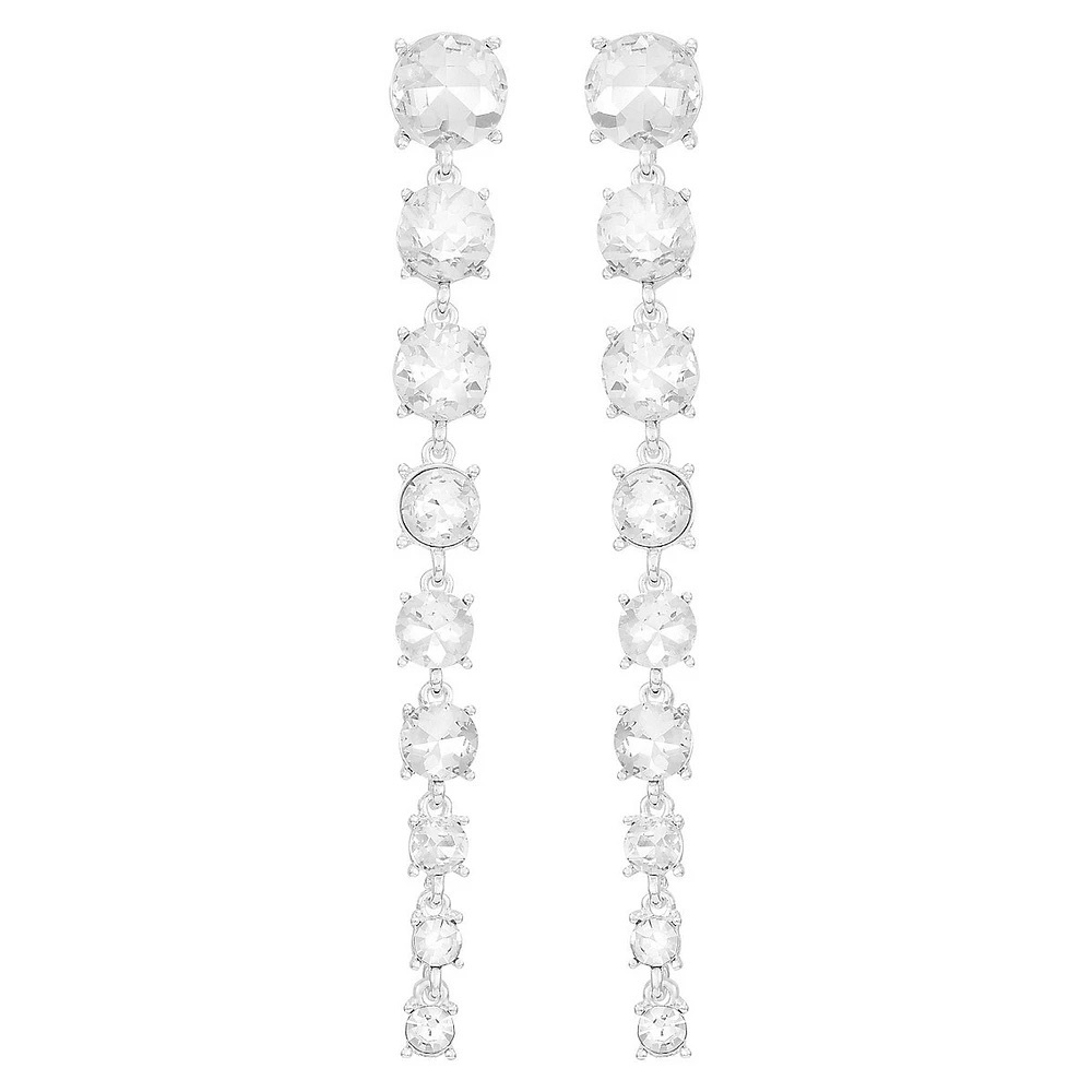 Silvertone & Glass Crystal Linear Earrings